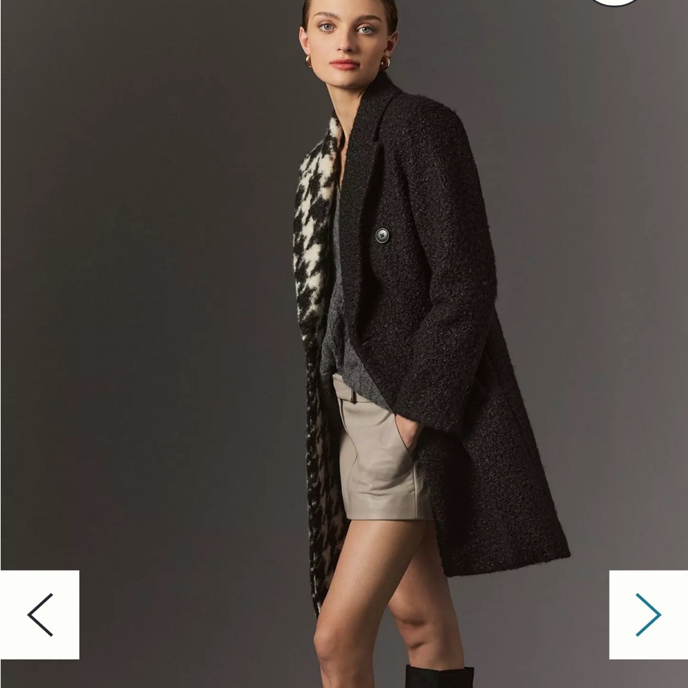 Anthropologie Black Teddy Jacket with houndstooth pattern color blocking Size M